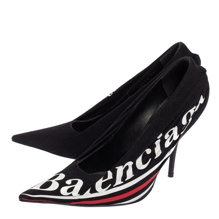 Balenciaga Black Fabric And Leather Knife Logo Pointed Toe Pumps Size 36 at  1stDibs