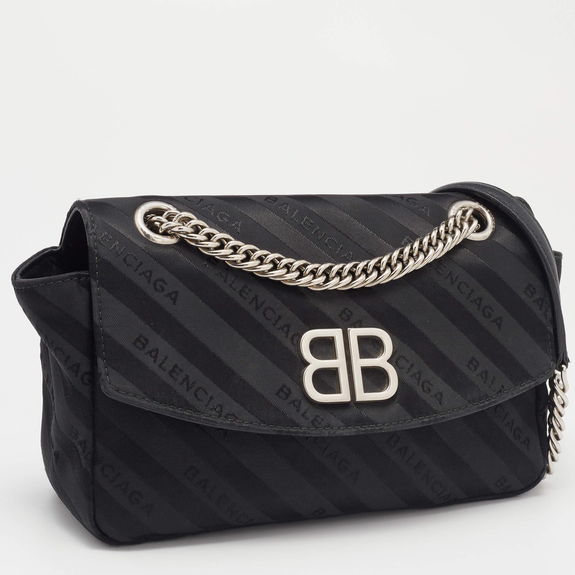 Women's Balenciaga Black Fabric BB Chain Round Shoulder Bag