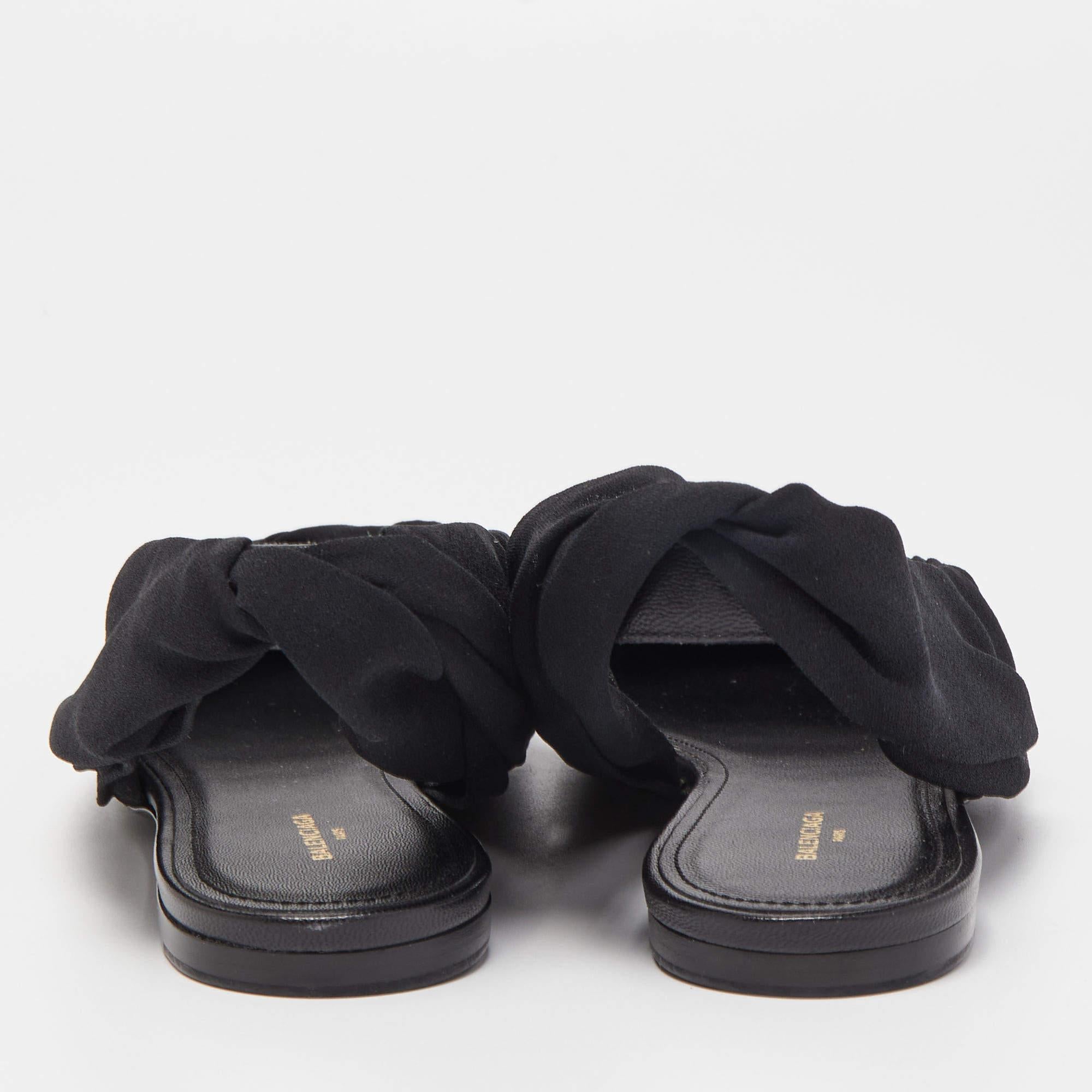  Balenciaga Black Fabric Knife Slingback Flats Size 38 For Sale 1
