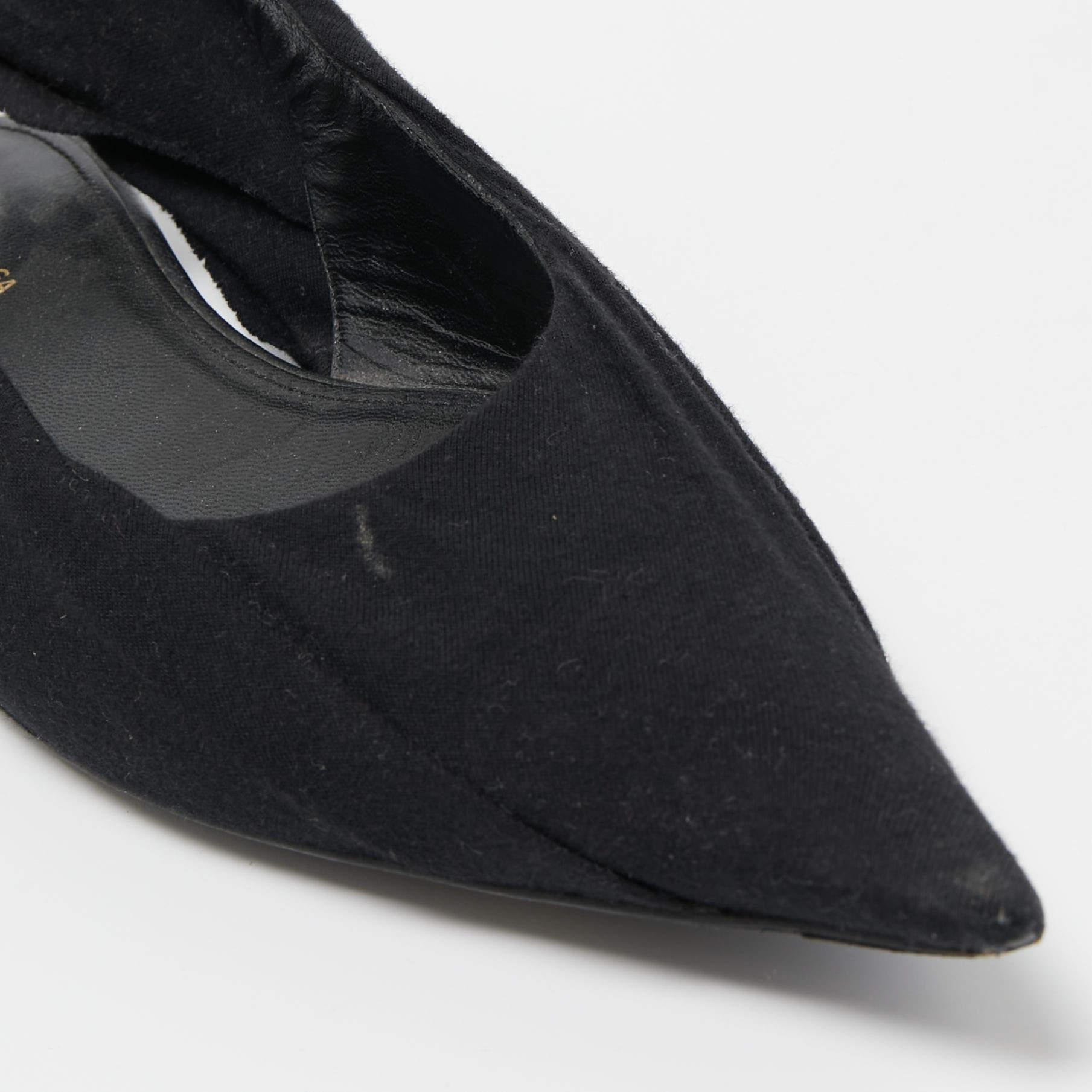Balenciaga Black Fabric Knife Slingback Flats Size 38 2