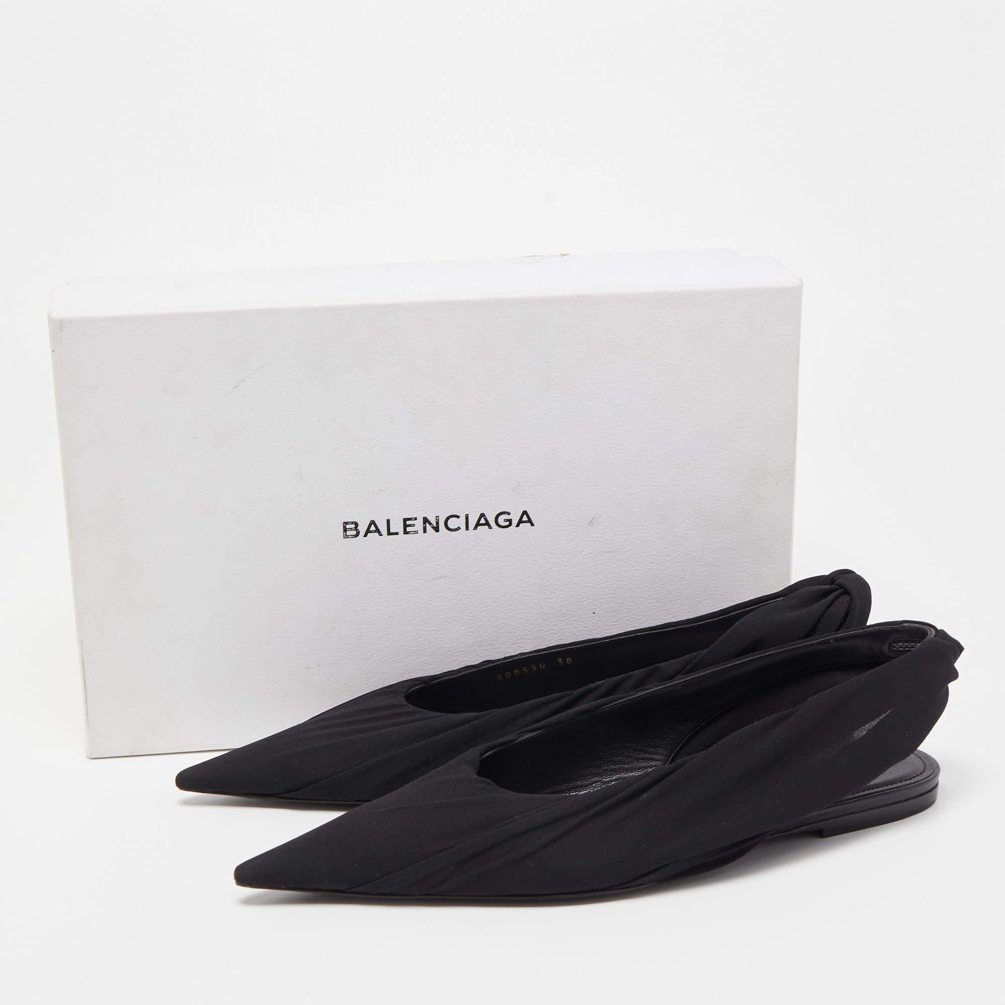  Balenciaga Black Fabric Knife Slingback Flats Size 38 For Sale 2