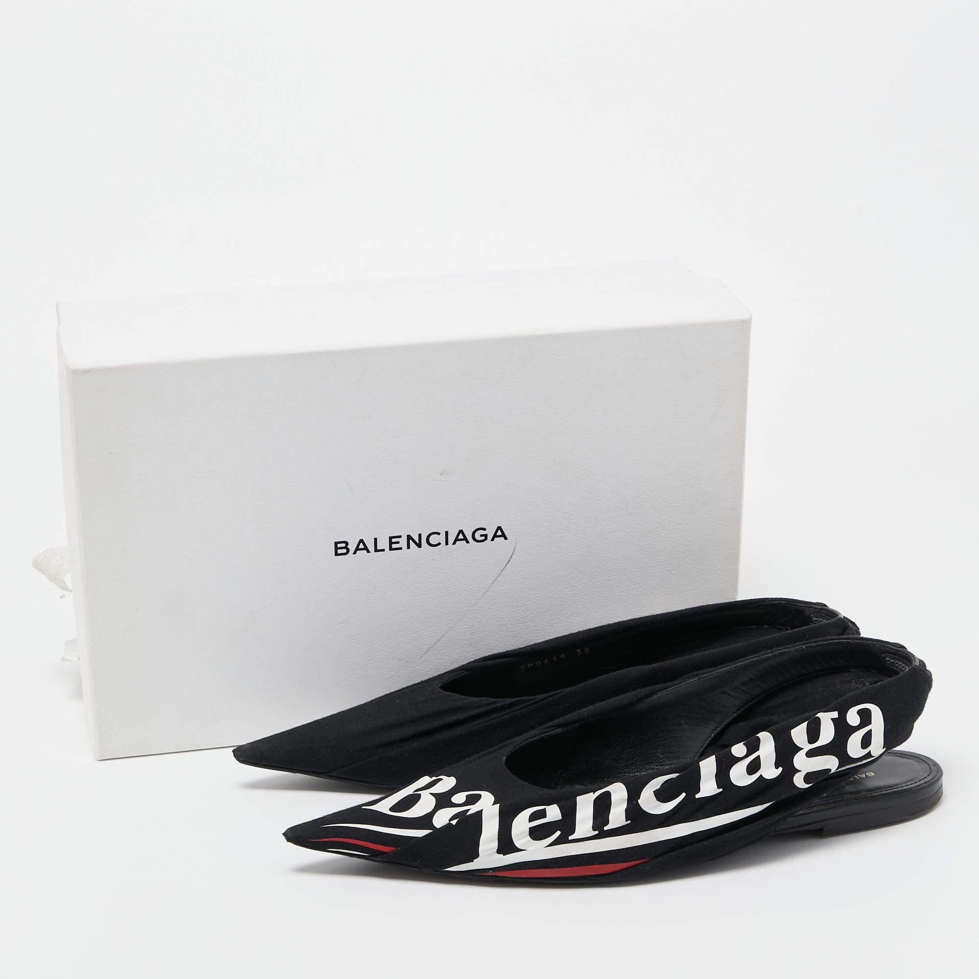 Balenciaga Black Fabric Knife Slingback Flats Size 38 3