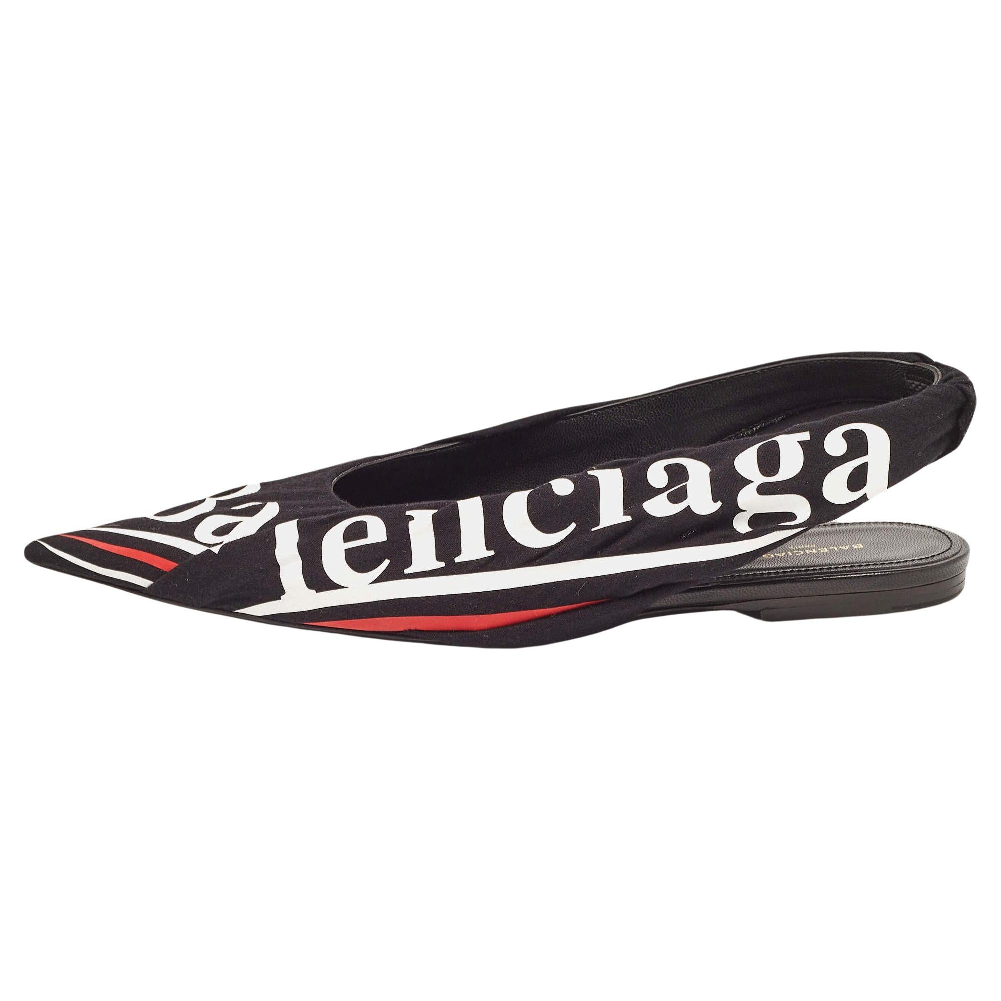 Balenciaga Black Fabric Knife Slingback Sandals Size 36 For Sale