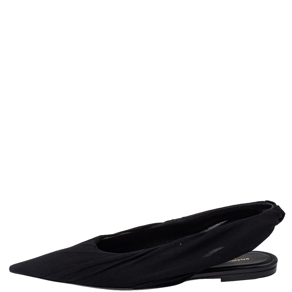 Balenciaga Black Fabric Pointed Toe Slingback Sandals Size 38 1