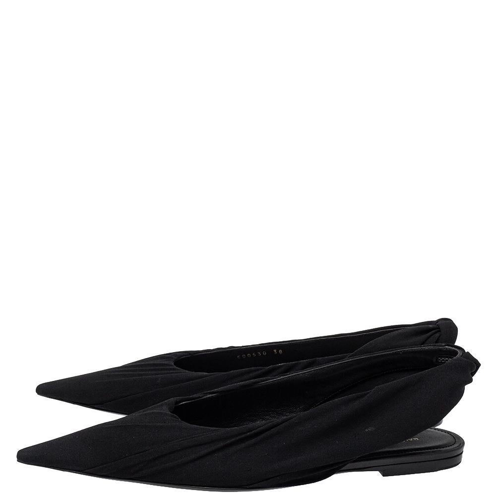 Balenciaga Black Fabric Pointed Toe Slingback Sandals Size 38 3