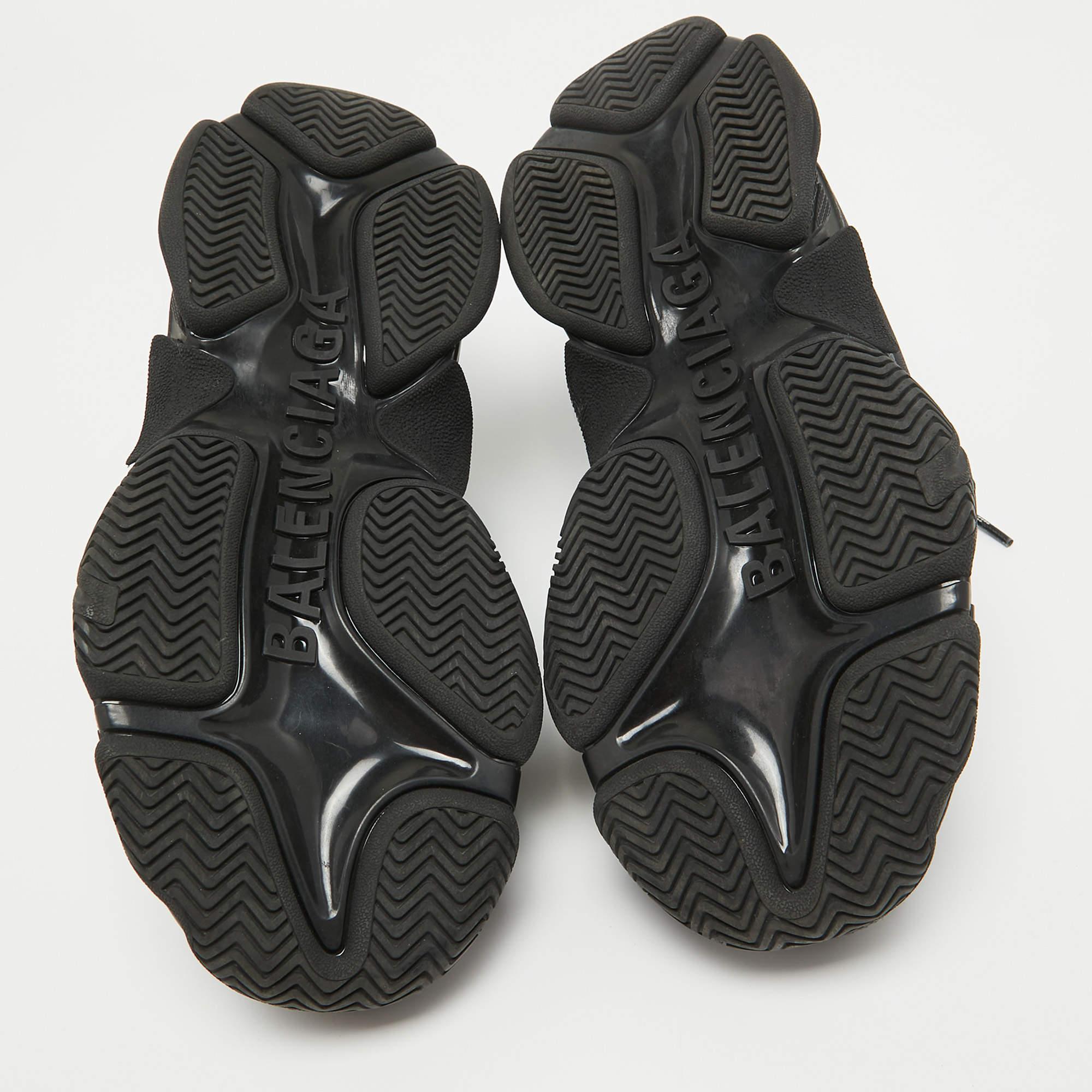 Balenciaga Black Faux Leather Allover Logo Triple S Sneakers Size 40 For Sale 2