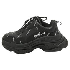 Used Balenciaga Black Faux Leather Allover Logo Triple S Sneakers Size 40