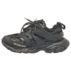 Balenciaga Black Faux Leather and Mesh Track Sneakers Size 37