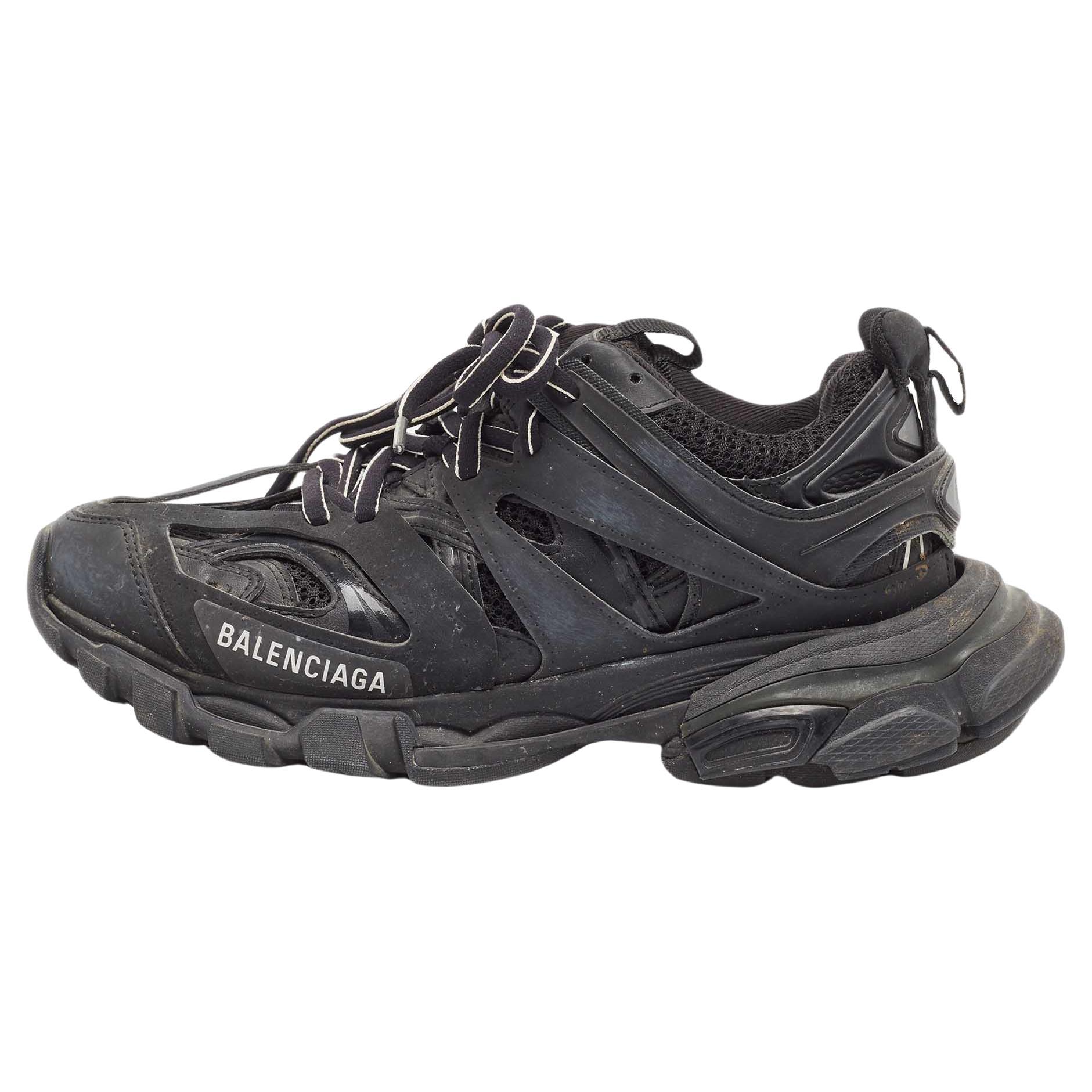 Balenciaga Black Faux Leather and Mesh Track Sneakers Size 37 For Sale