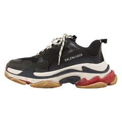 Balenciaga Black Faux Leather and Mesh Triple S Low Top Sneakers Size 42
