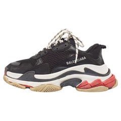 Used Balenciaga Black Faux Leather and Mesh Triple S Sneakers Size 39