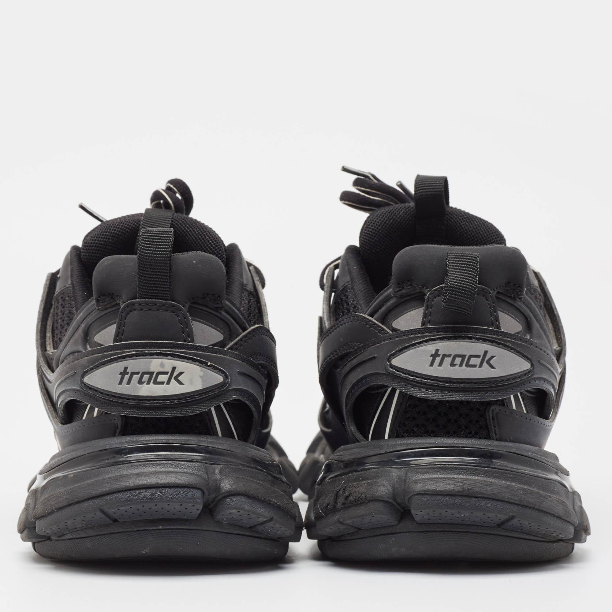 Balenciaga Black Faux Leather Mesh Track Sneakers Size 37 1