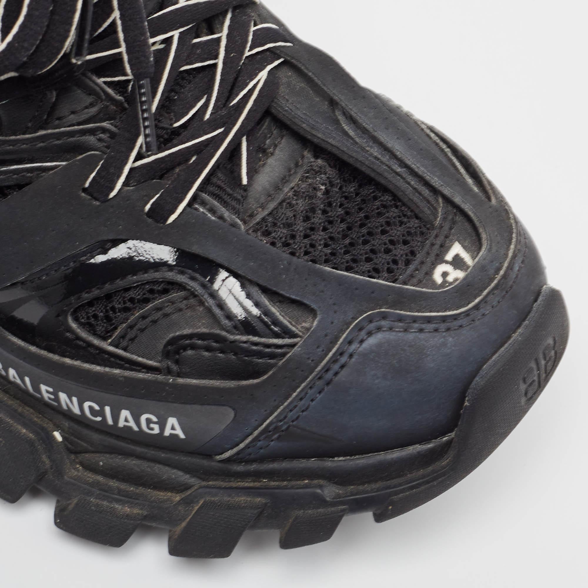 Balenciaga Black Faux Leather Mesh Track Sneakers Size 37 4