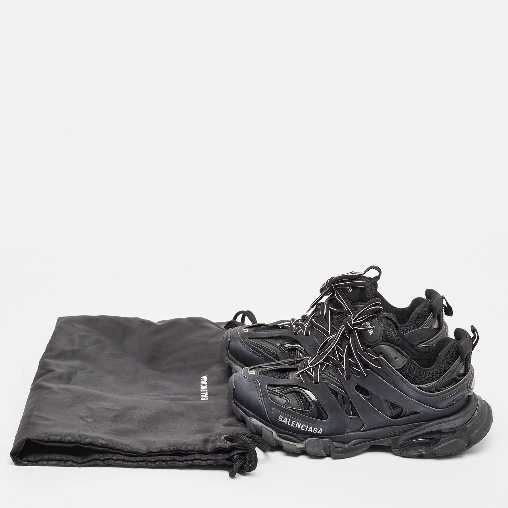 Balenciaga Black Faux Leather Mesh Track Sneakers Size 37 5