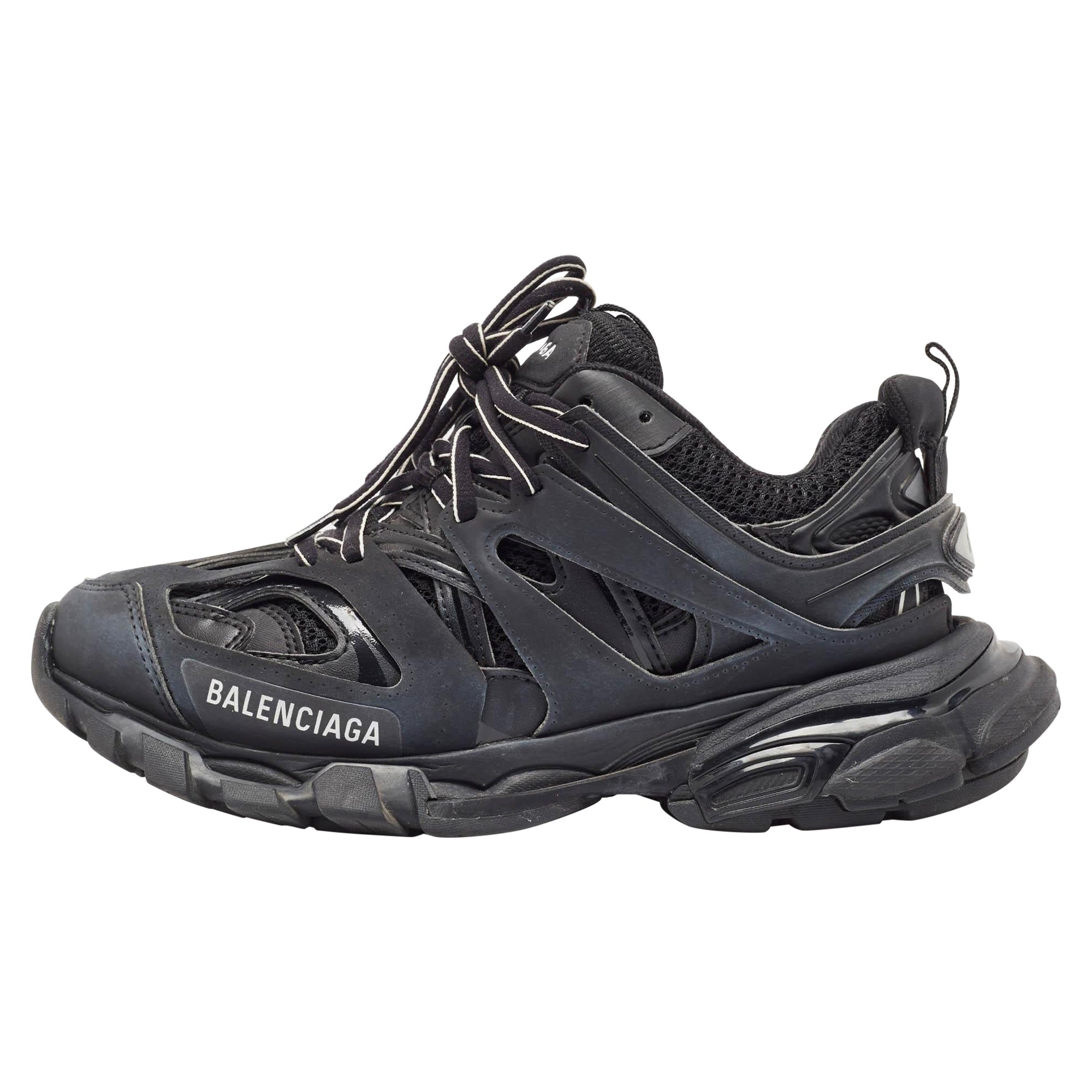 Balenciaga Black Faux Leather Mesh Track Sneakers Size 37