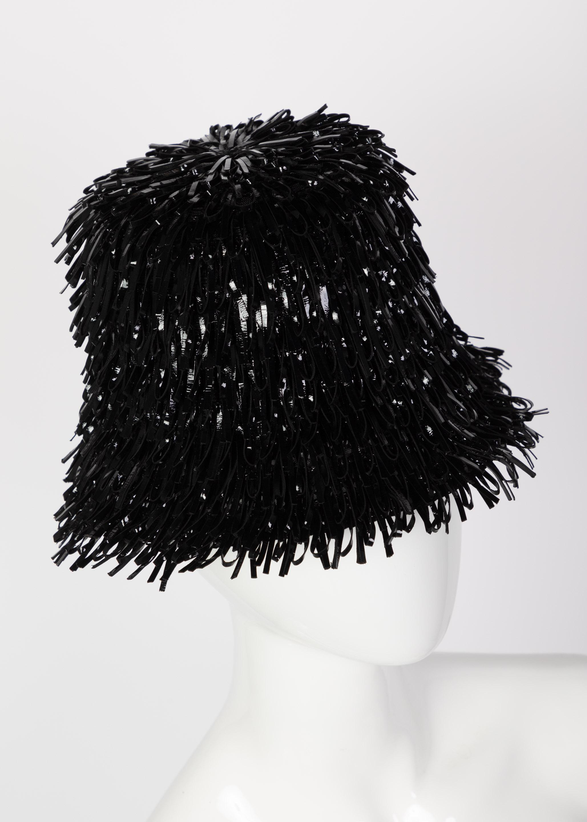 Balenciaga Black Faux Patent Leather Hat Resort 2014 In Excellent Condition In Boca Raton, FL