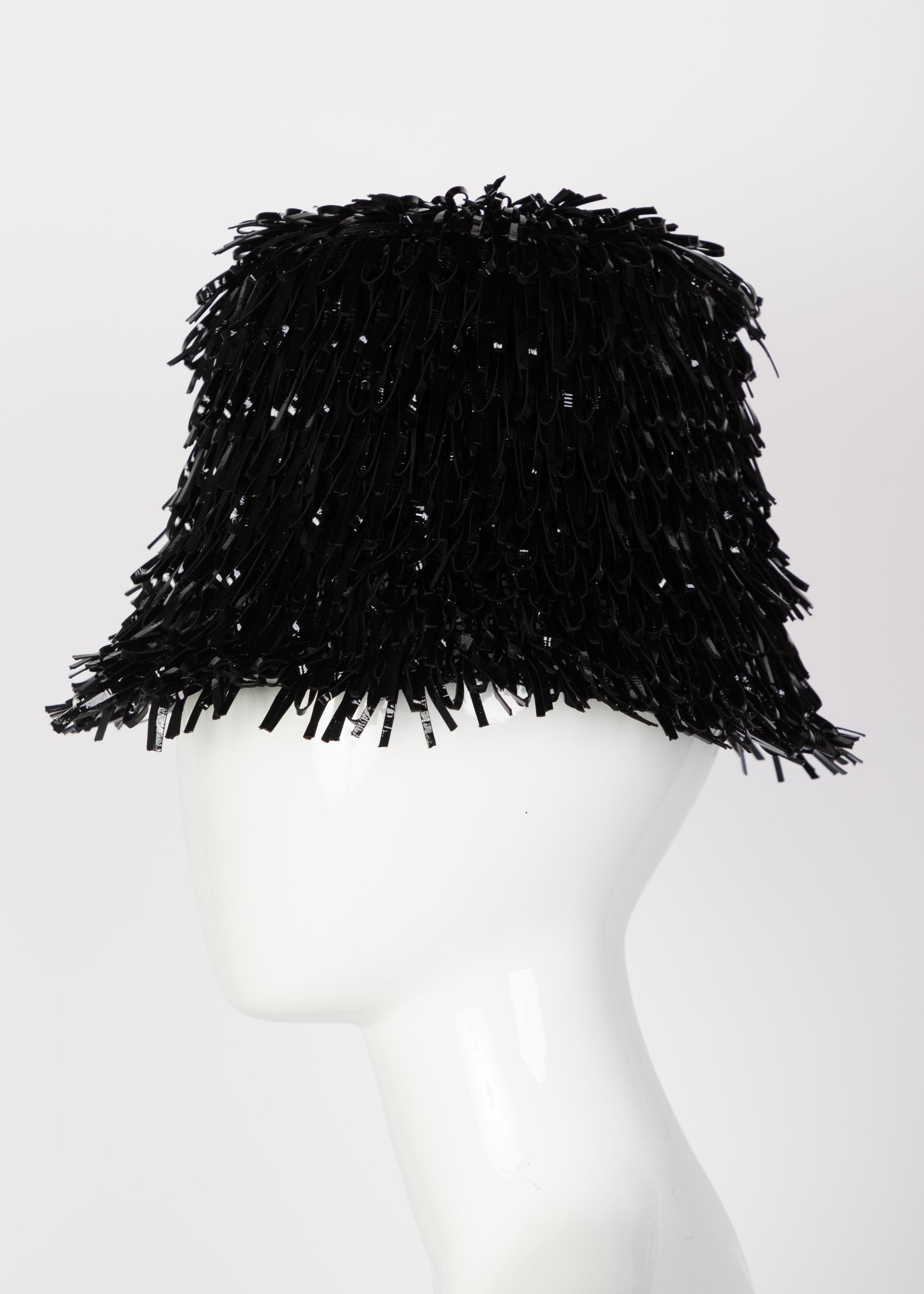 Women's Balenciaga Black Faux Patent Leather Hat Resort 2014