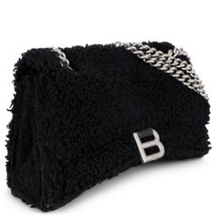 BALENCIAGA black faux shearling CRUSH SMALL Shoulder Bag