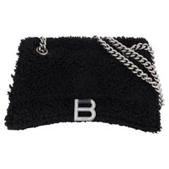 BALENCIAGA black faux shearling CRUSH SMALL Shoulder Bag