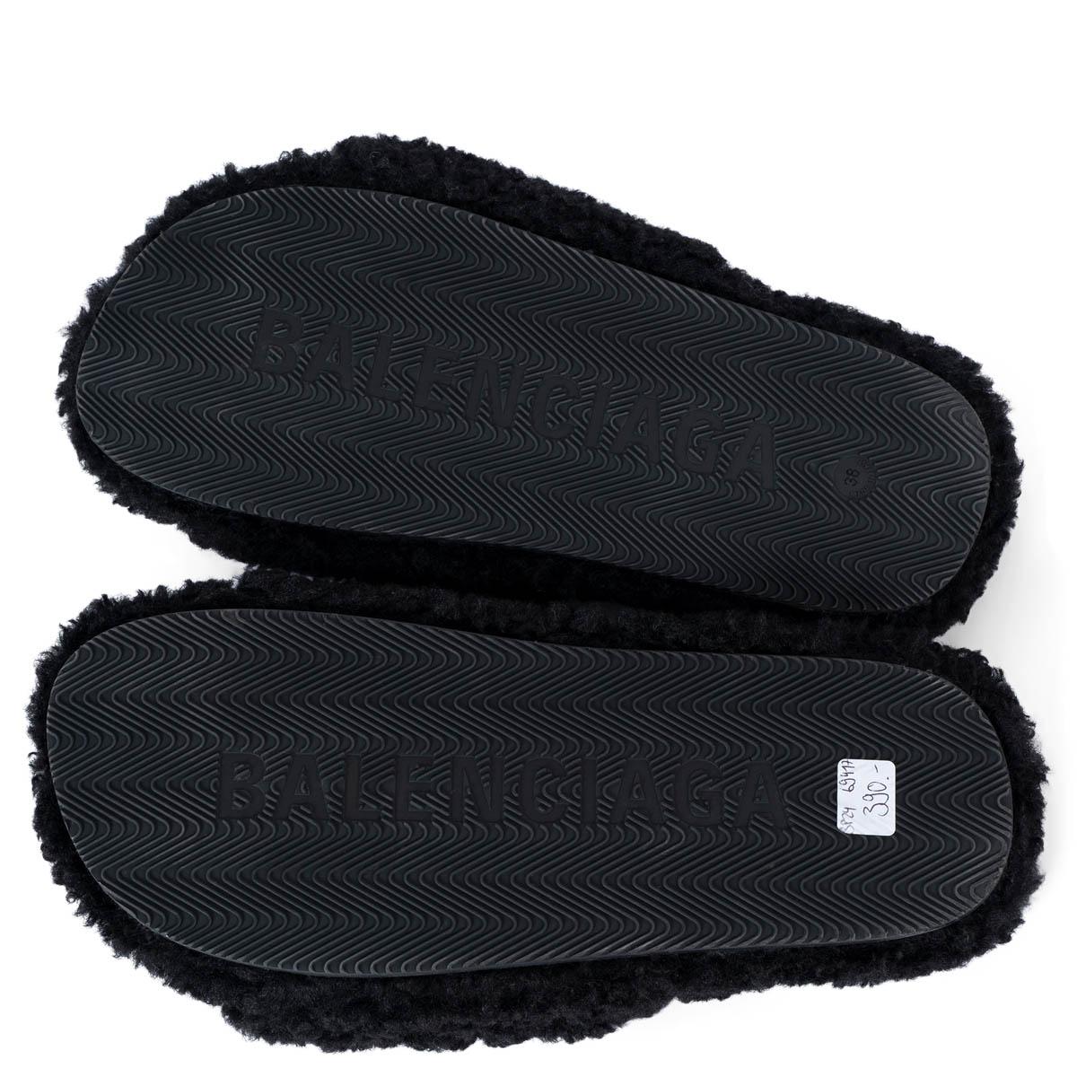 BALENCIAGA negro de imitación de piel FURRY LOGO Slide Sandalias Zapatos 38 1