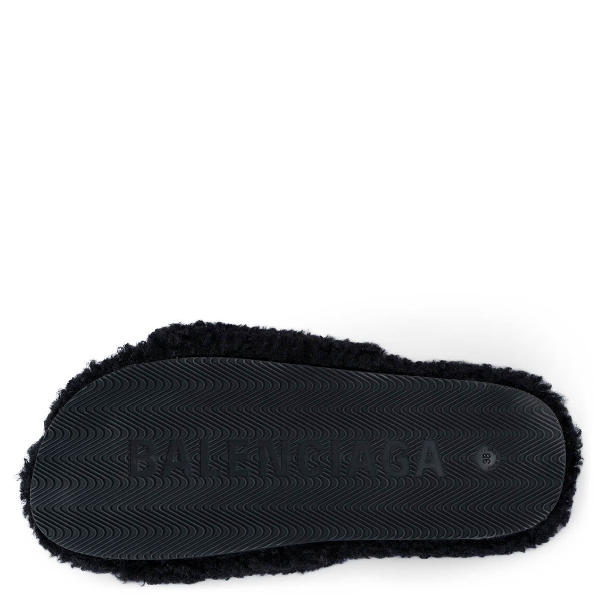 BALENCIAGA negro de imitación de piel FURRY LOGO Slide Sandalias Zapatos 38 2