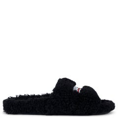 BALENCIAGA negro de imitación de piel FURRY LOGO Slide Sandalias Zapatos 38