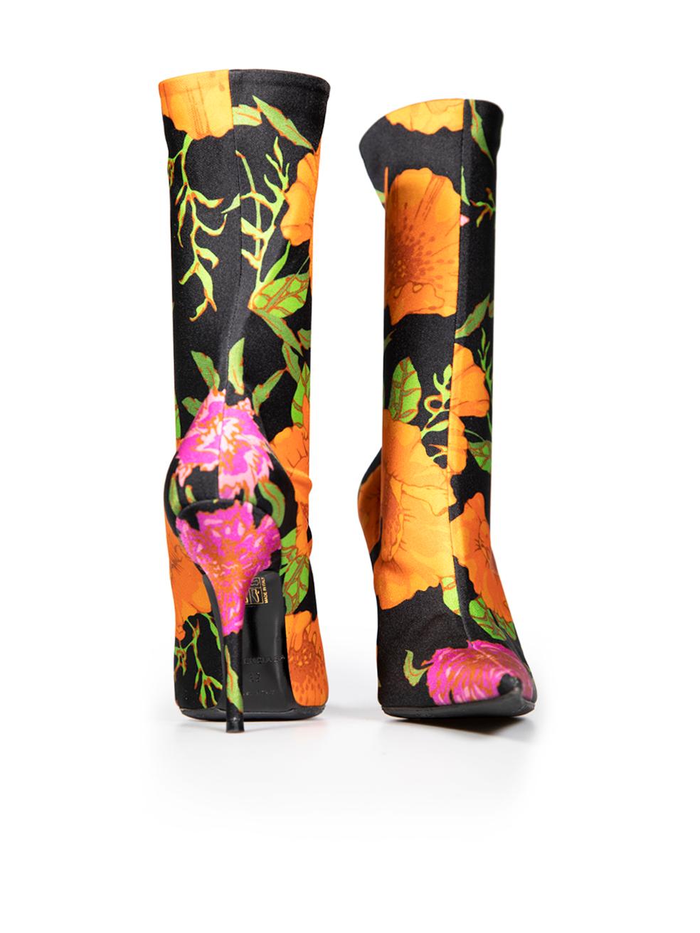 Balenciaga Black Floral Print Knife Sock Boots Size IT 39 In Good Condition In London, GB