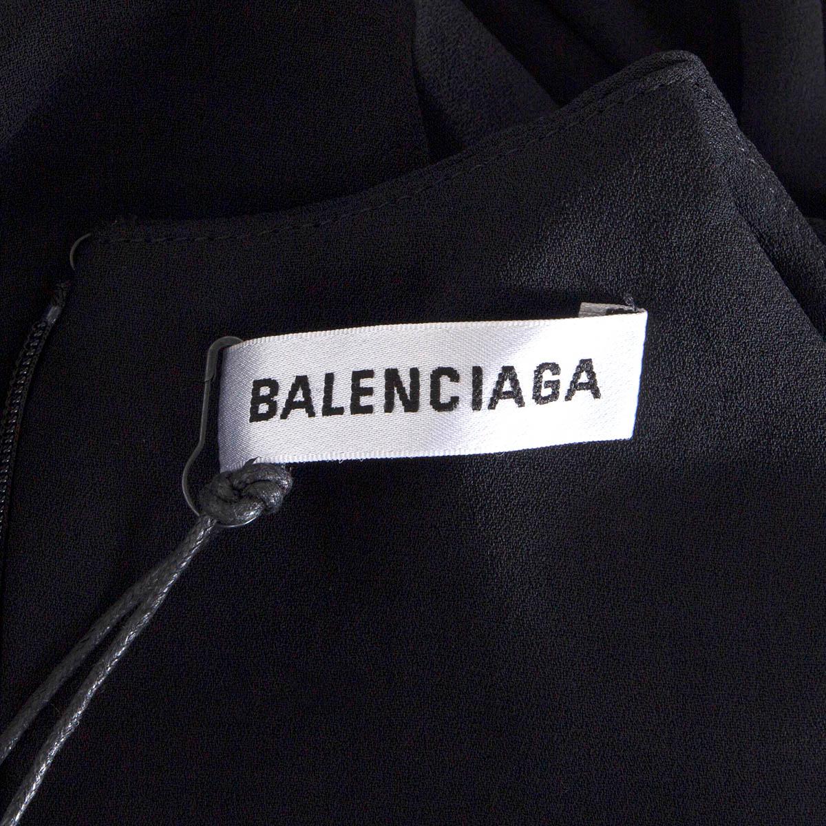 BALENCIAGA black GATHERED BELTED CAP SLEEVE Blouse Shirt 34 XXS In Excellent Condition In Zürich, CH