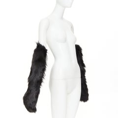 BALENCIAGA black genuine  fur chunky wool ribbed long opera gloves