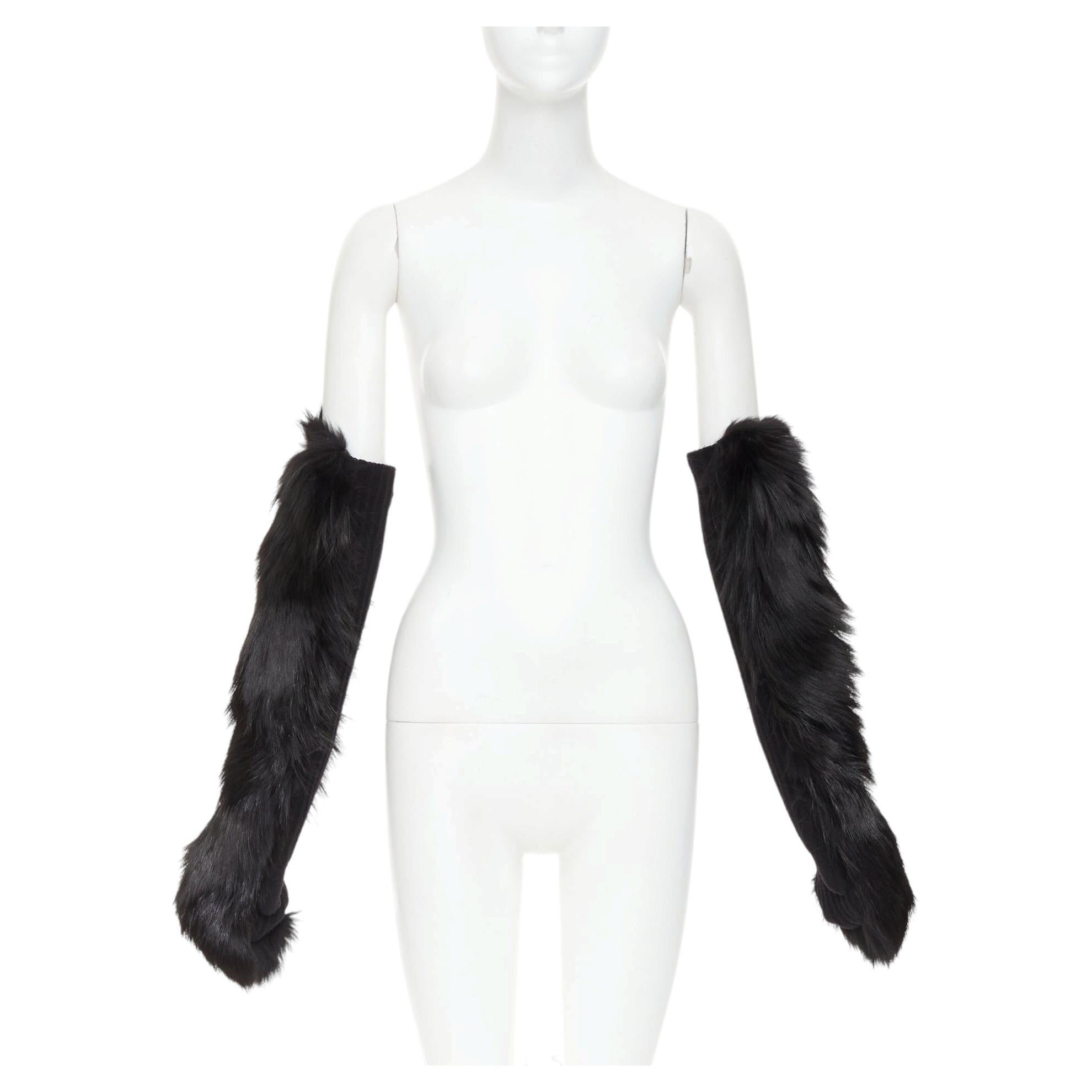 BALENCIAGA black genuine  fur chunky wool ribbed long opera gloves For Sale