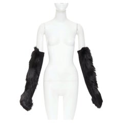 BALENCIAGA black genuine  fur chunky wool ribbed long opera gloves
