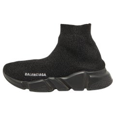 Balenciaga Black Glitter Knit Fabric Speed Trainer Sneakers Size 38