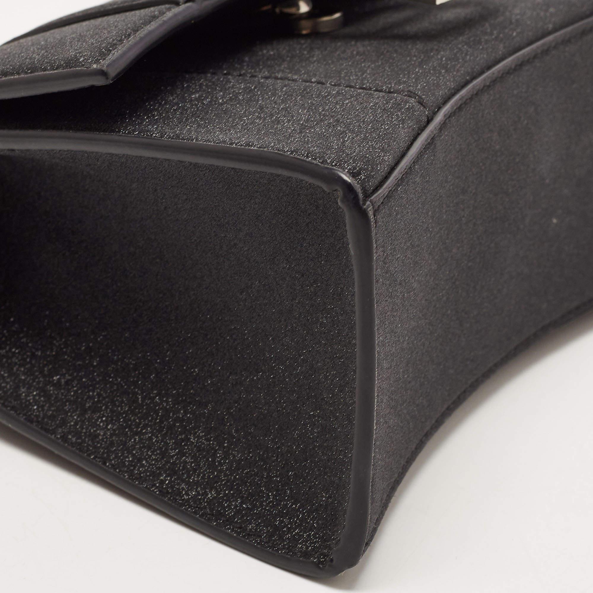 Balenciaga Black Glitter Leather XS Hourglass Top Handle Bag 6