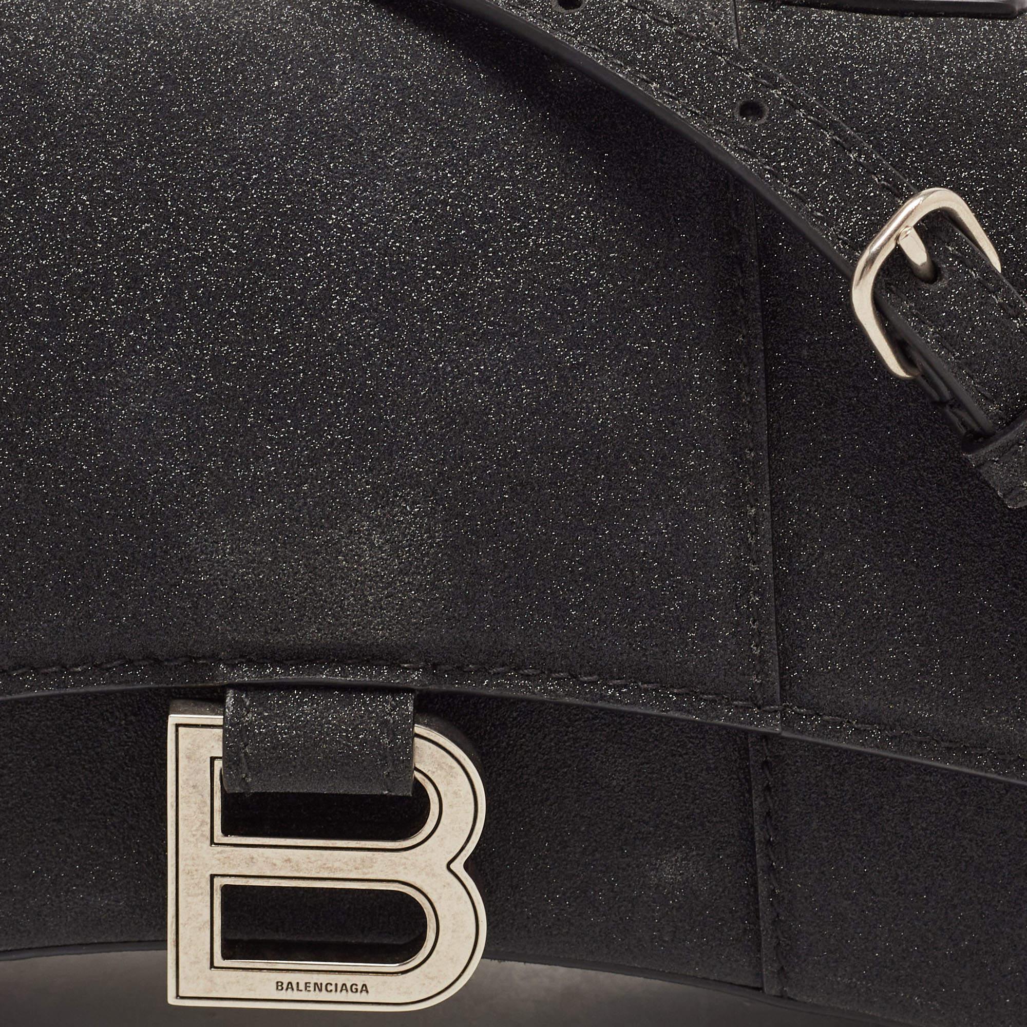 Balenciaga Black Glitter Leather XS Hourglass Top Handle Bag 8