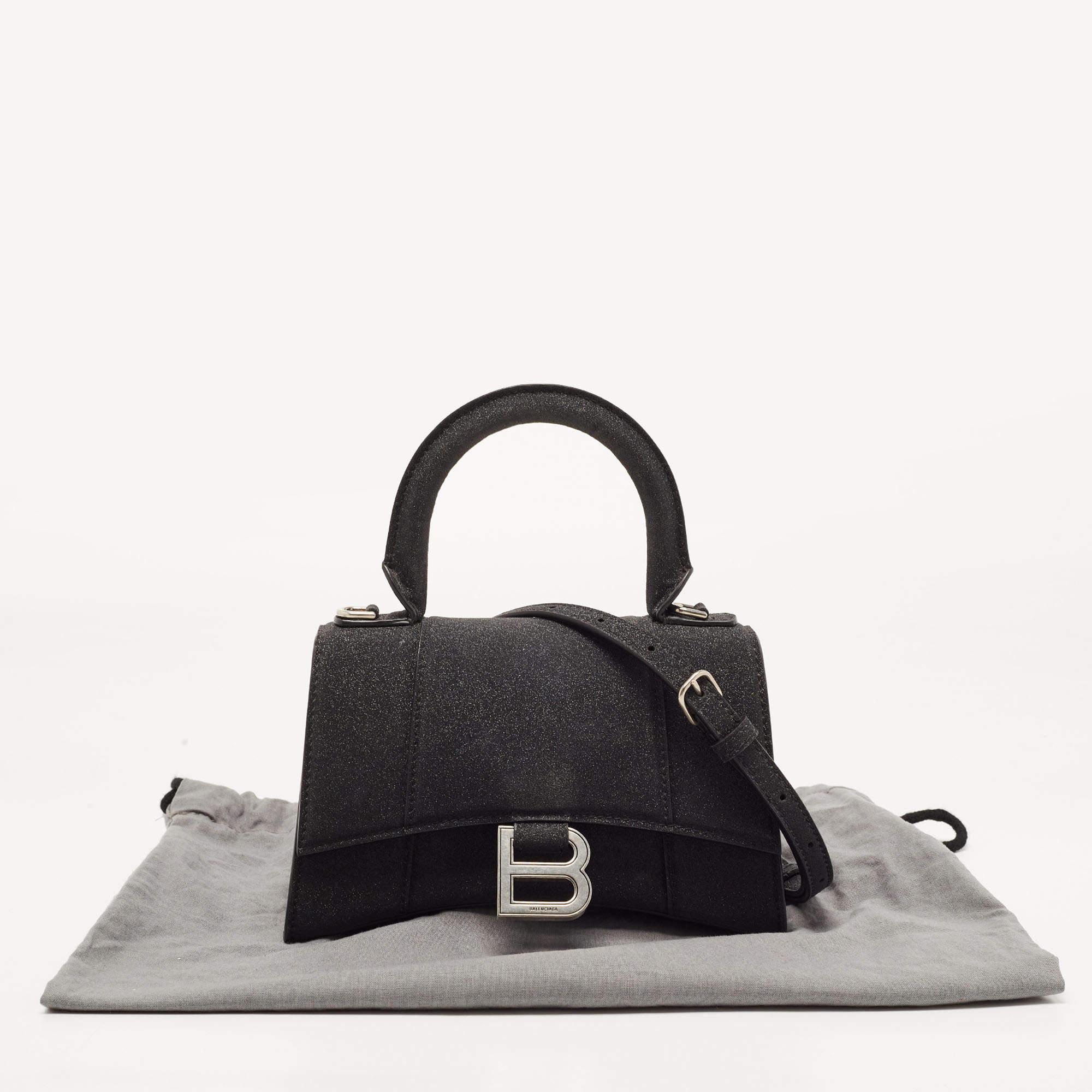 Balenciaga Black Glitter Leather XS Hourglass Top Handle Bag 9