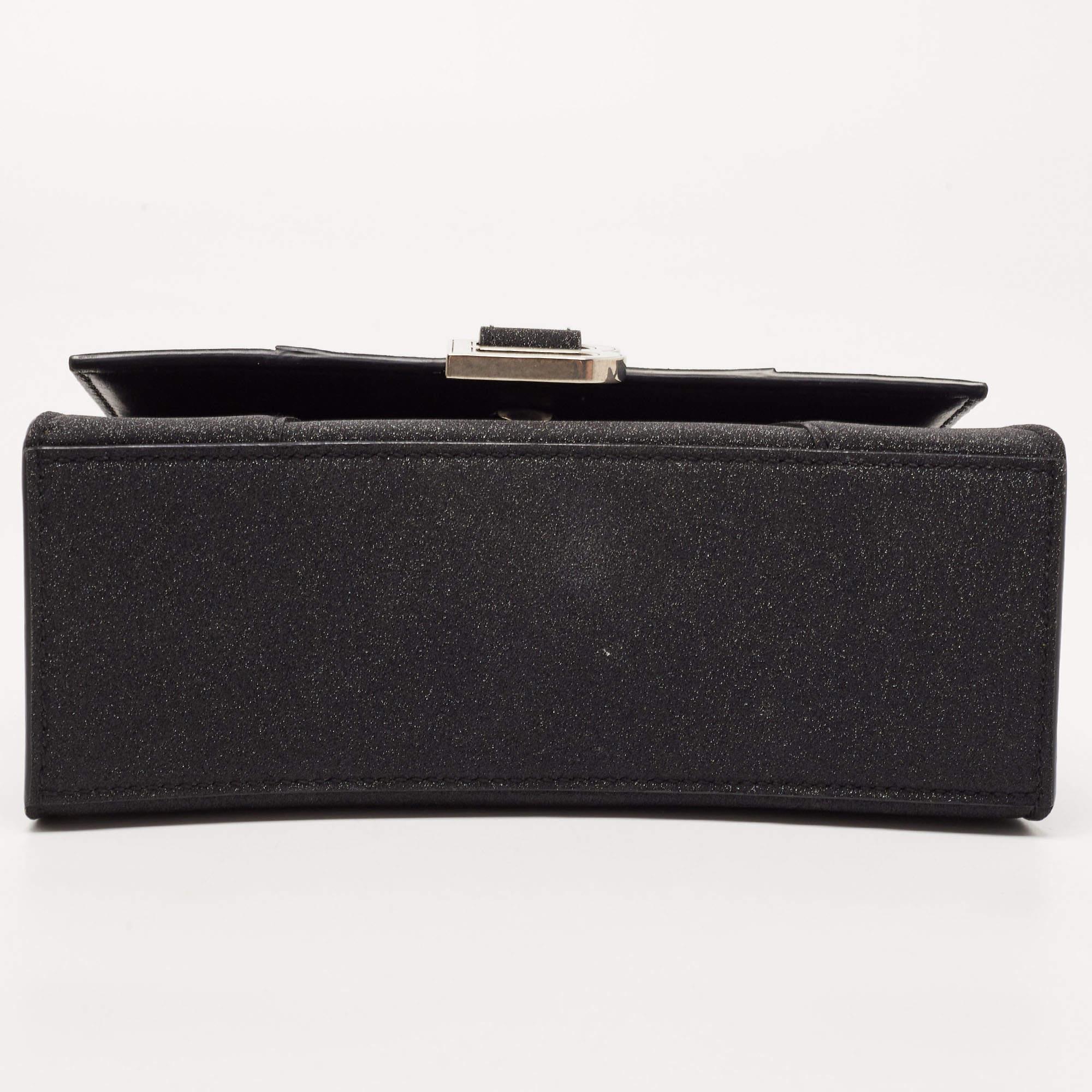 Balenciaga Black Glitter Leather XS Hourglass Top Handle Bag 1