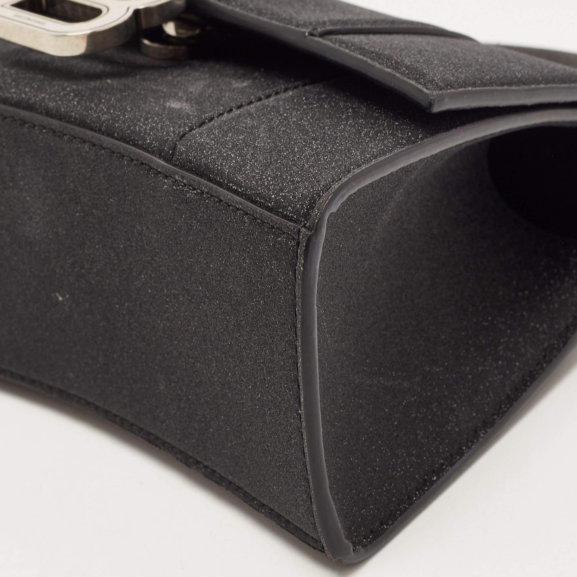 Balenciaga Black Glitter Leather XS Hourglass Top Handle Bag 5
