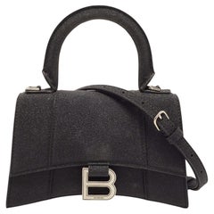Balenciaga Black Glitter Leather XS Hourglass Top Handle Bag