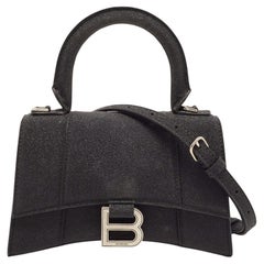 Balenciaga Borsa XS Clessidra in pelle nera glitterata con manico superiore