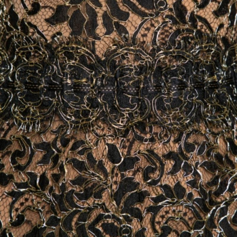 Brown Balenciaga Black & Gold Lace Sleeveless Mini Dress S For Sale
