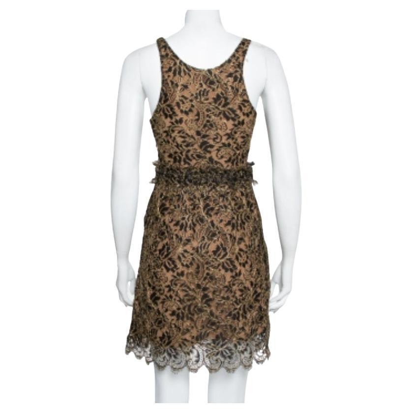 Balenciaga Black & Gold Lace Sleeveless Mini Dress S For Sale