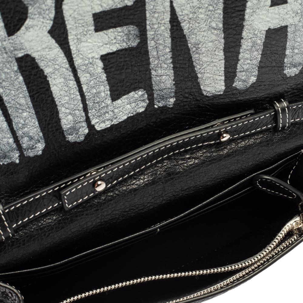 Balenciaga Black Graffiti Print Leather Agneau Leather Bazar Chain Shoulder Bag 1