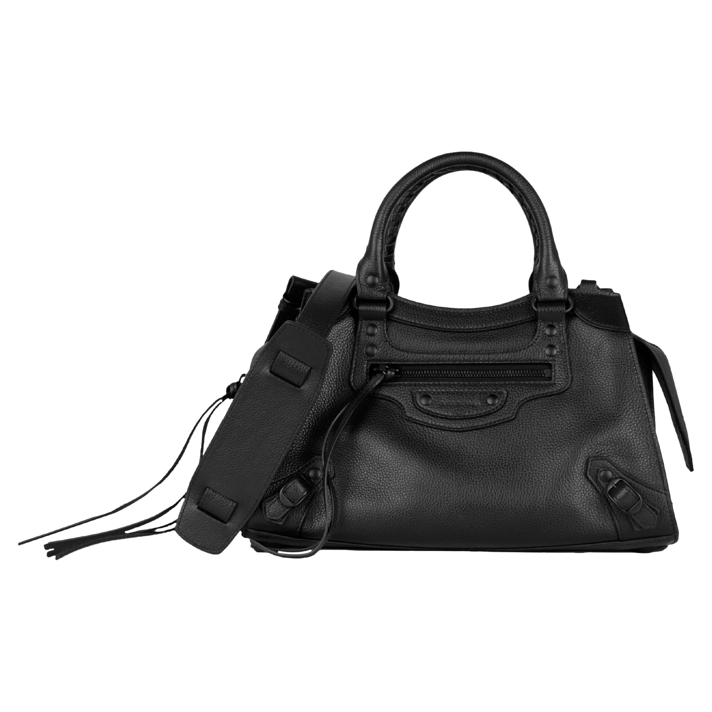 Balenciaga Black Grained Calfskin Leather Neo Classic Hardware S City Bag For Sale