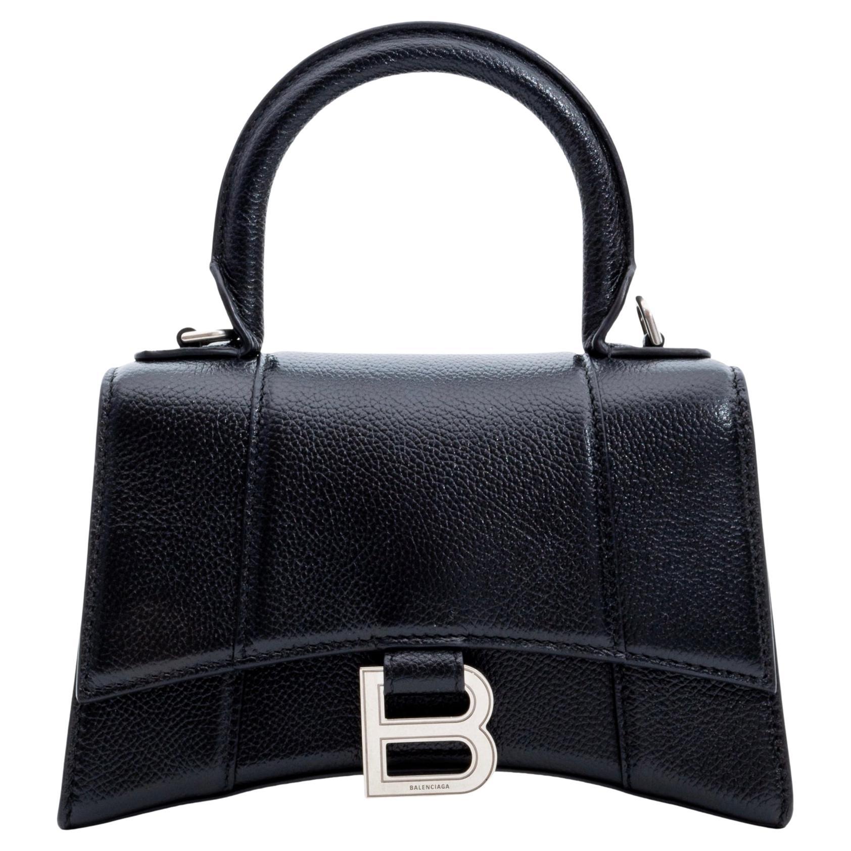 Balenciaga Black Grained Calfskin Leather XS Hourglass Bag For Sale