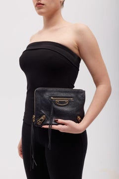 Balenciaga Black Grained Chevre Leather Clutch Bag