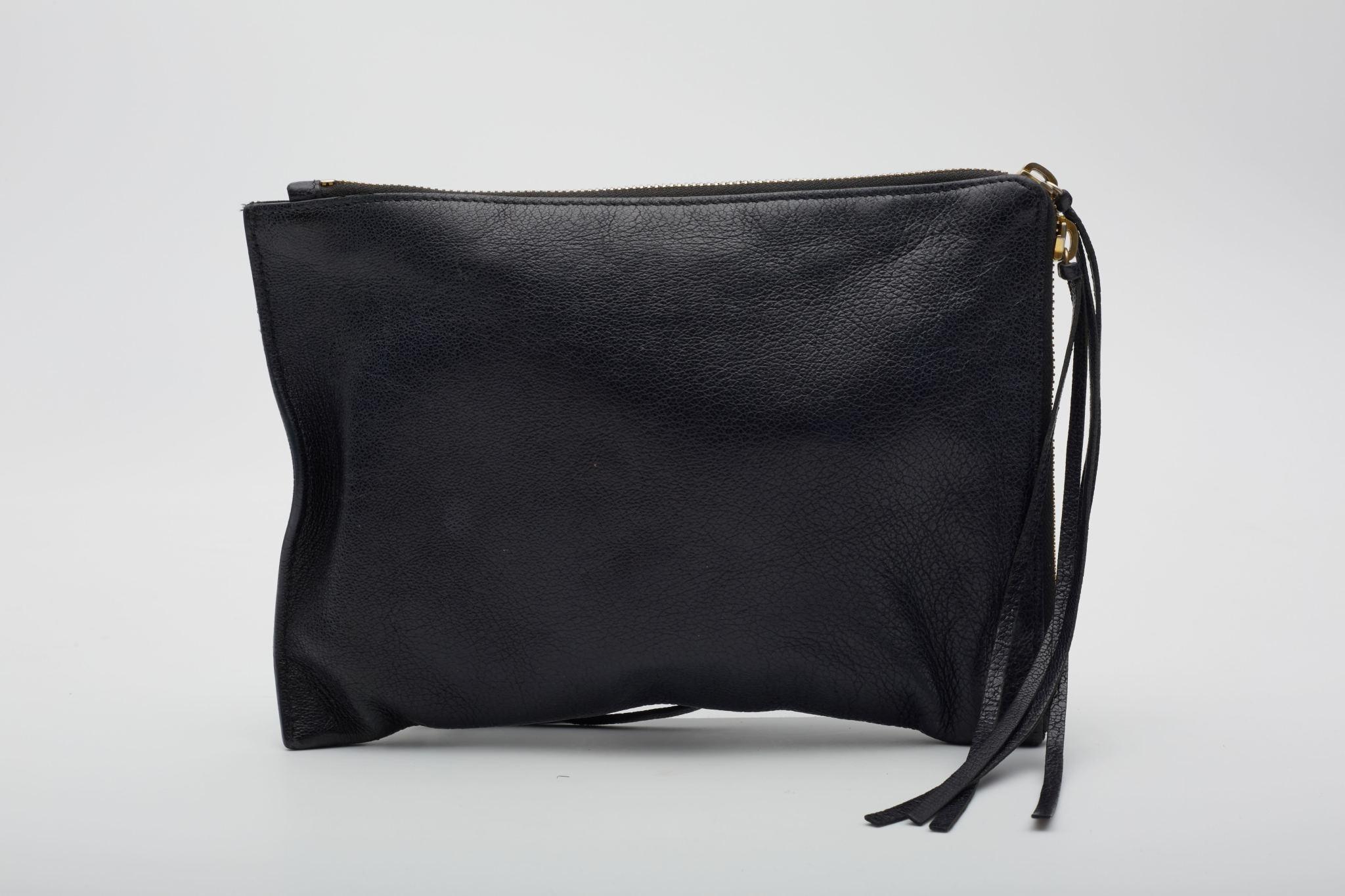 Women's or Men's Balenciaga Black Grained Chevre Leather Clutch Bag For Sale