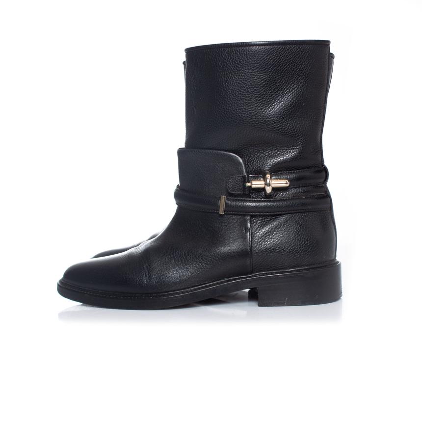 Balenciaga, bottes motardes en cuir grainé noir en vente 2