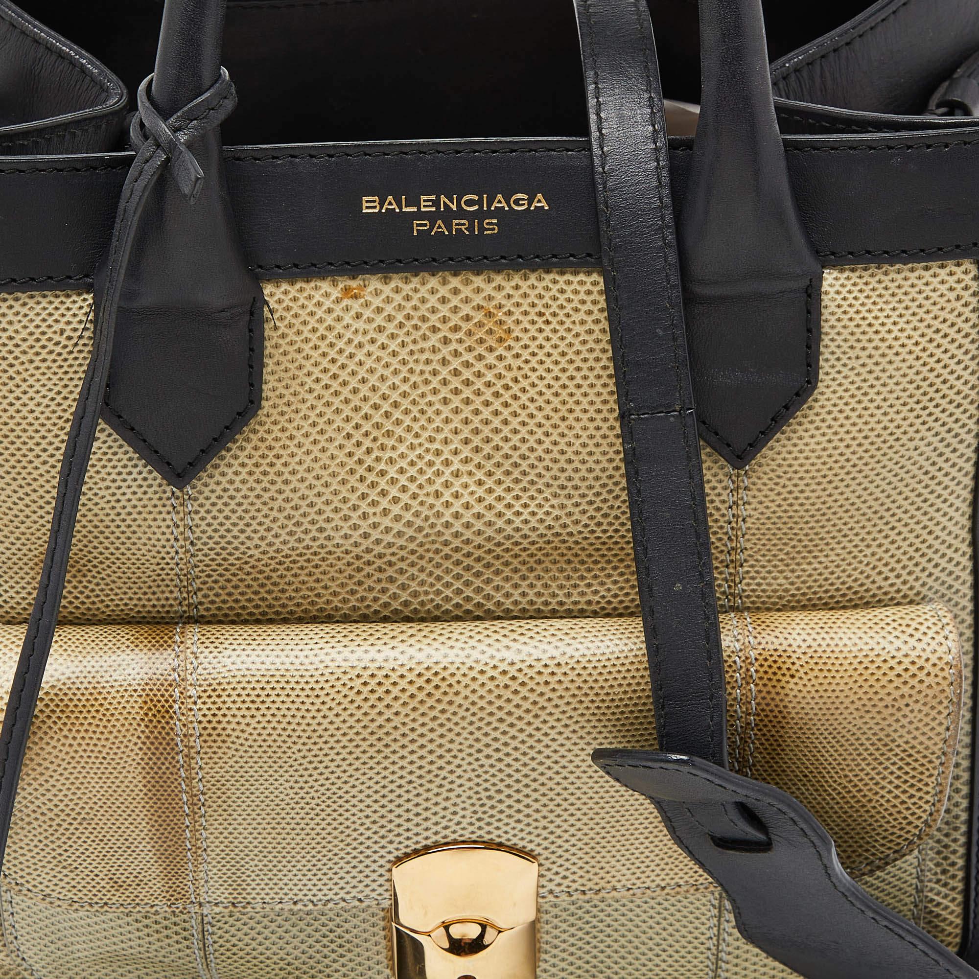 Women's Balenciaga Black/Green Karung and Leather Padlock All Afternoon Tote For Sale