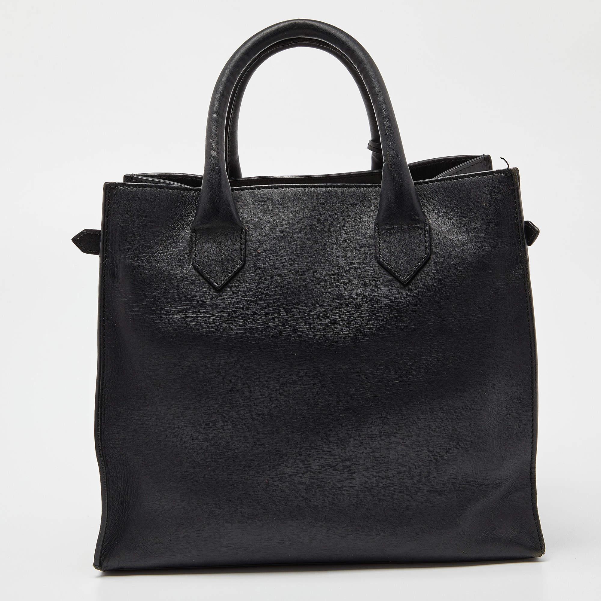 Balenciaga Black/Green Karung and Leather Padlock All Afternoon Tote For Sale 2
