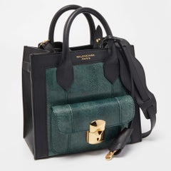 Balenciaga Black/Green Lizard and Leather Mini Maillon All Afternoon Tote
